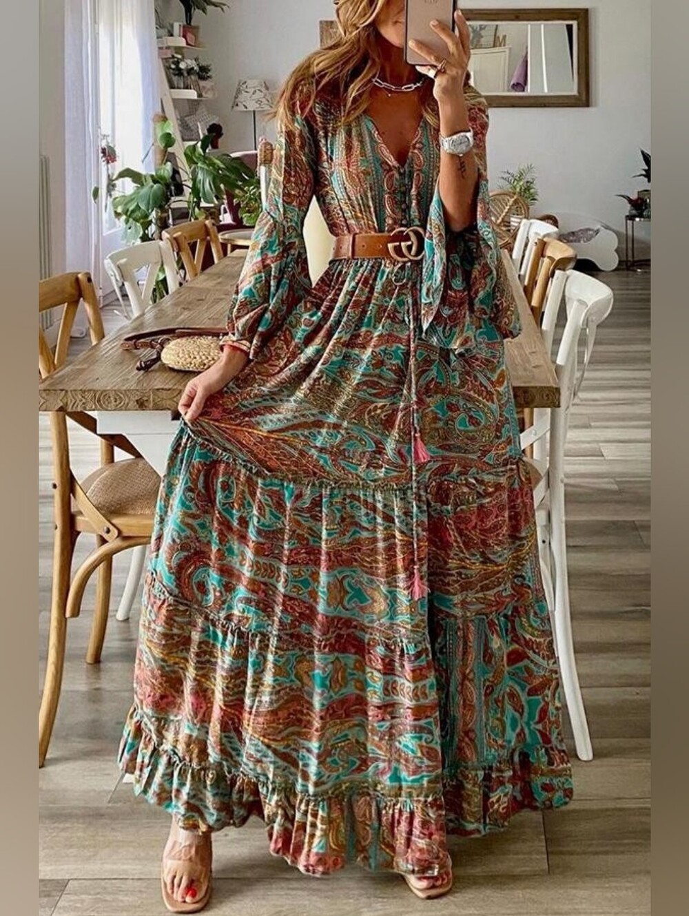 BOEMO Floral Green Maxi Dress